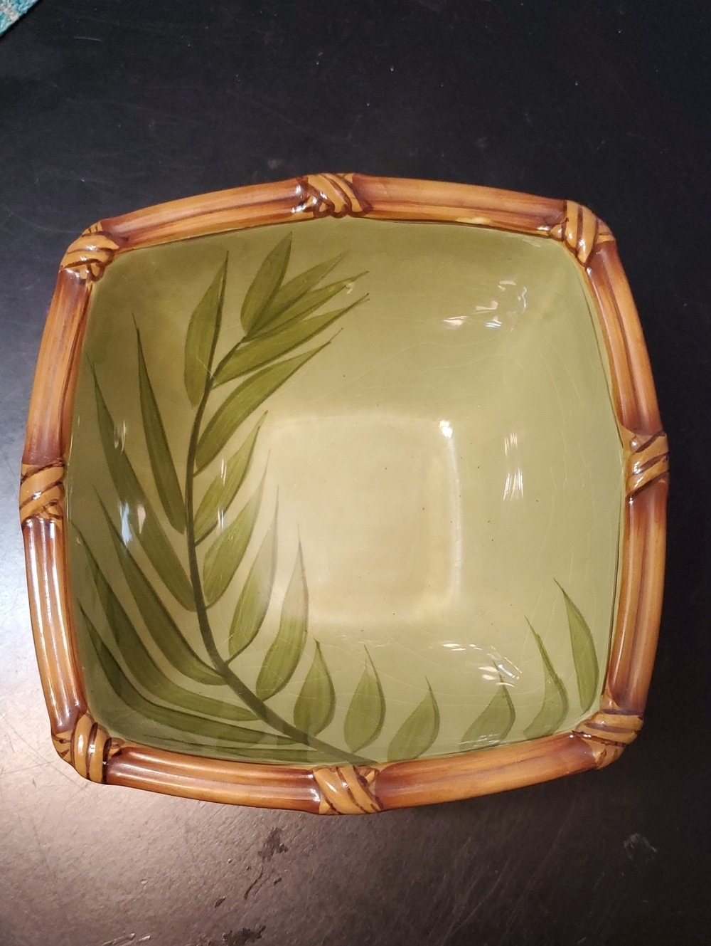 Green Bamboo Leaf Ceramic Serving Bowl